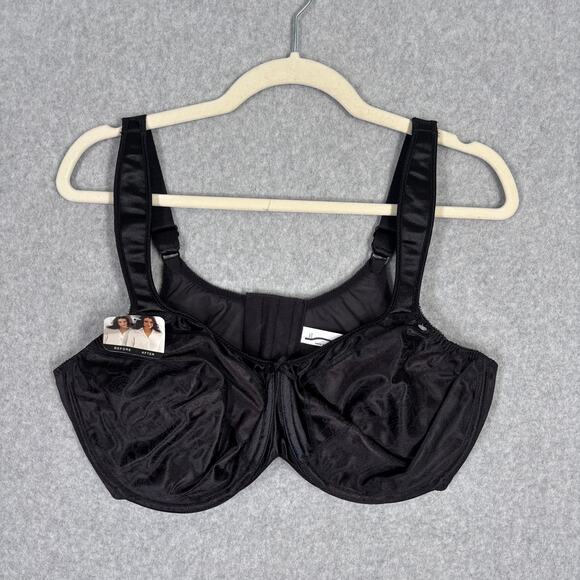 Bali 3562 Bra 42D Black Satin‎ Tracings Underwire Minimizer Full Cup Wide Strap - Picture 1 of 10